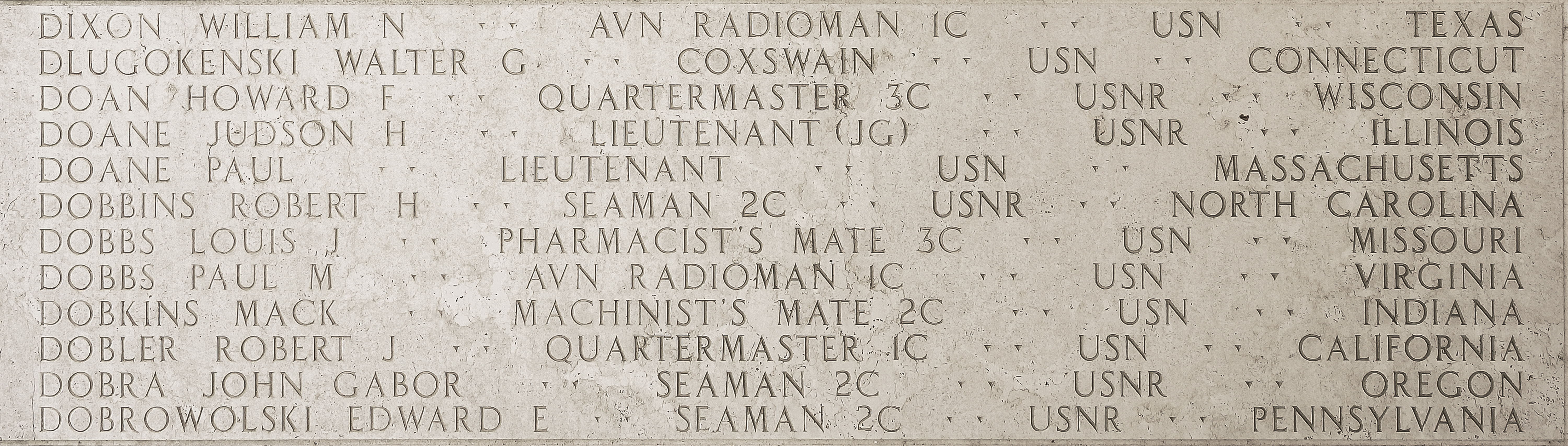 Robert J. Dobler, Quartermaster First Class